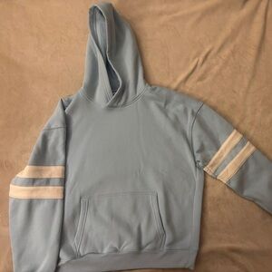 Men's Holister Light Blue Hoodie with Cream Stripes